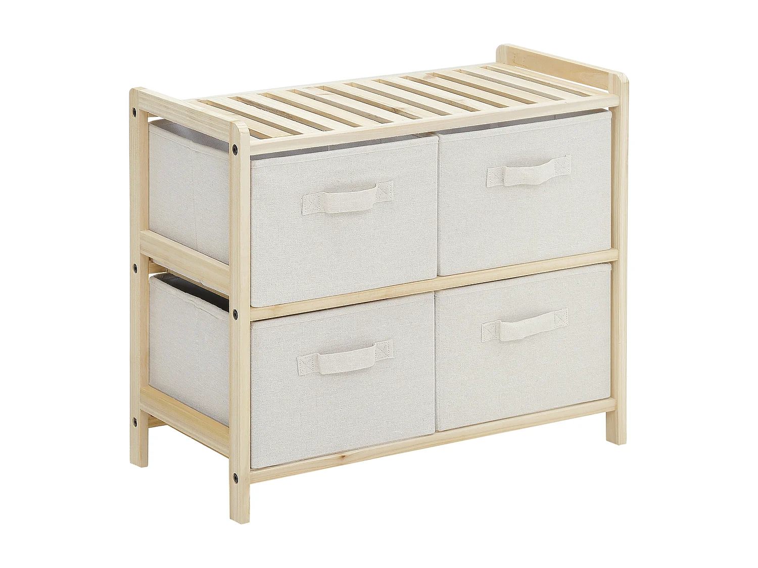 Commode 4 tiroirs tissu polyester beige dim. 59L x 28l x 50H cm bois sapin