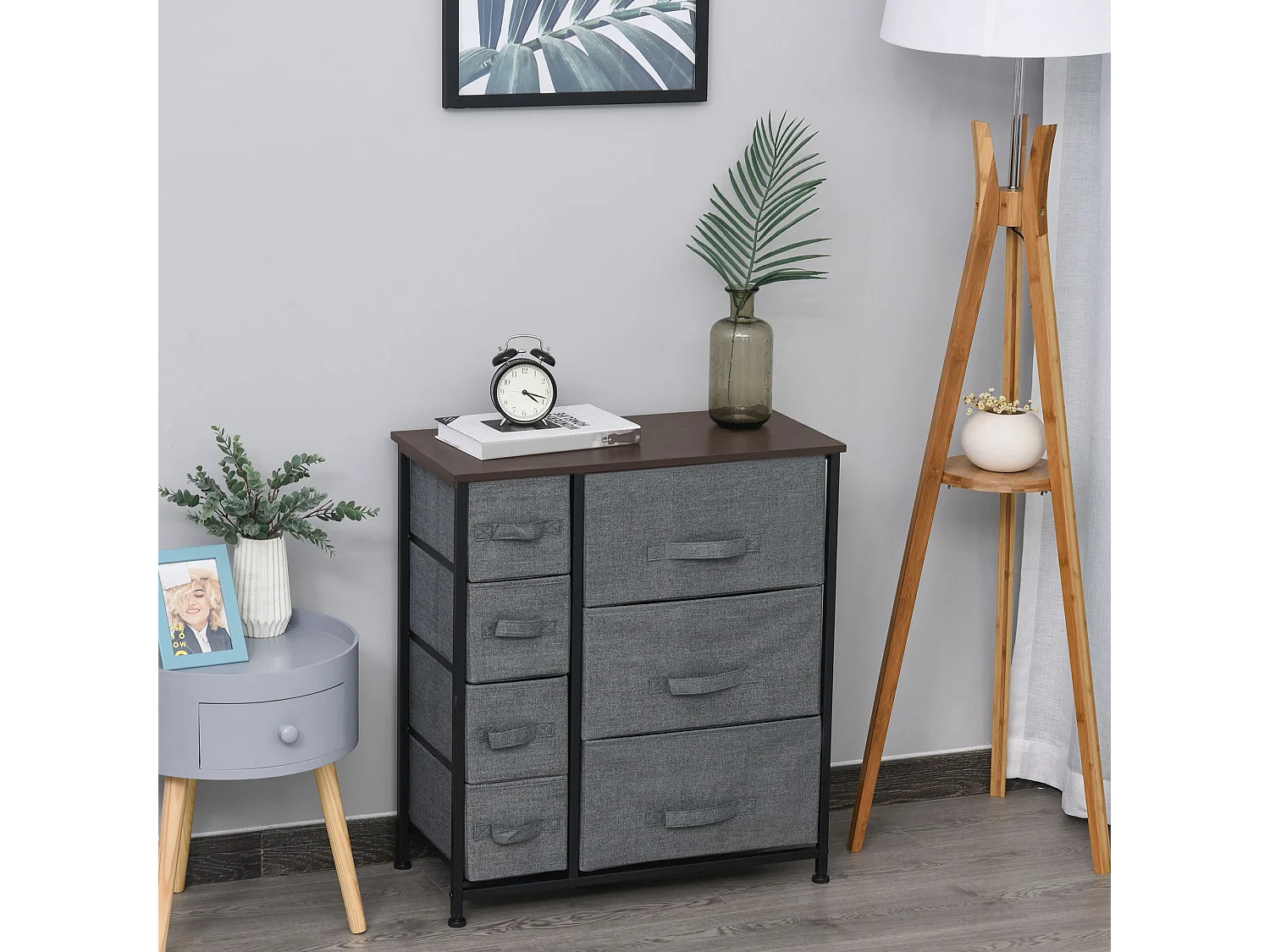 Meuble de rangement commode design 64L x 30l x 71H cm 7 tiroirs métal MDF non tissé noir