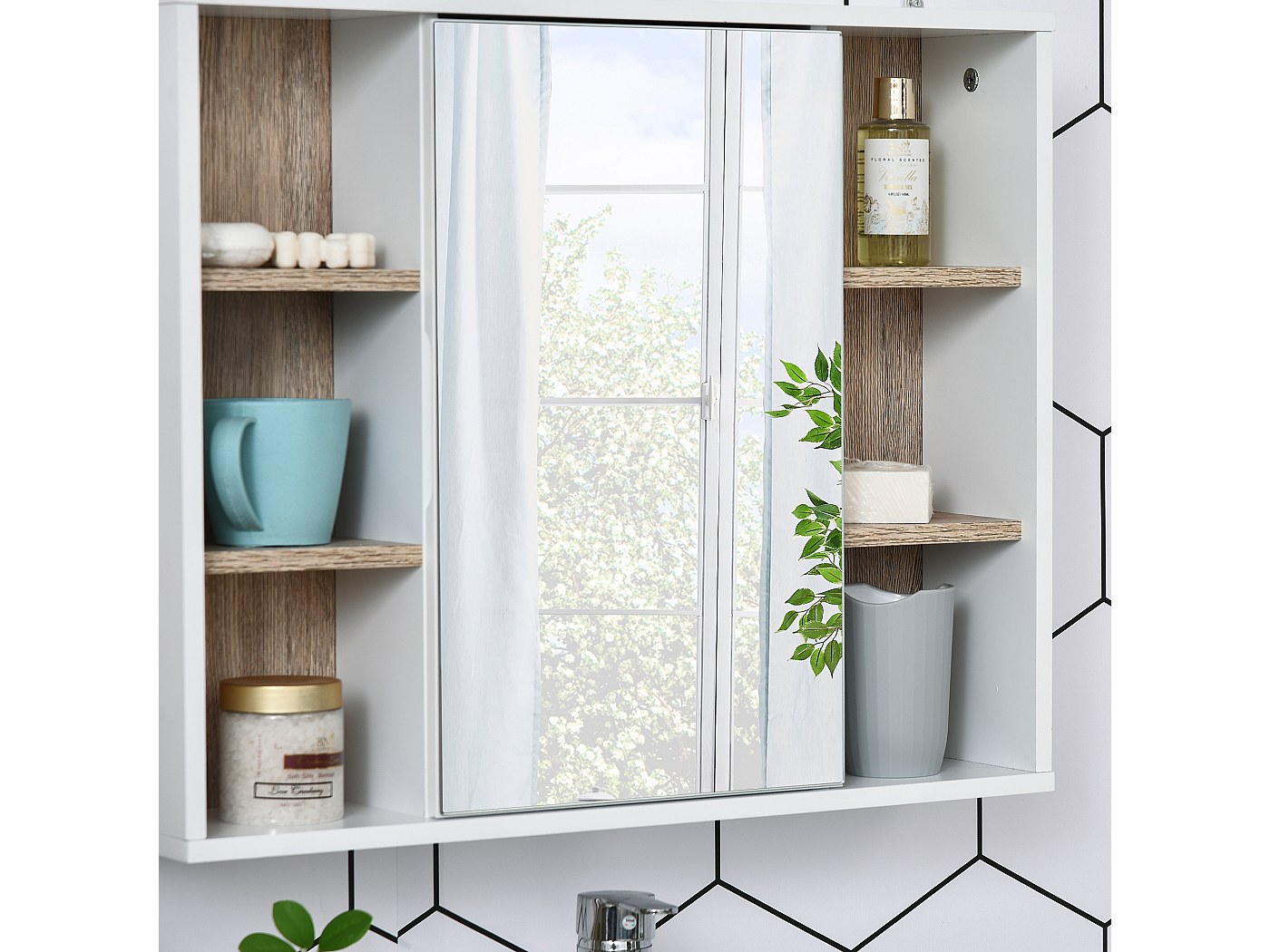 Armoire Salle De Bain HAJDUK Avec Miroir - Meuble Mural Blanc 60x50cm à étagères Spacieuses