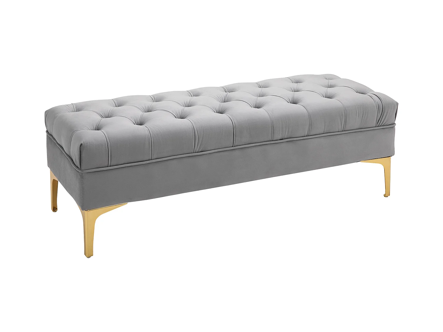 Banc banquette capitonnée style classique chic dim. 118L x 45l x 42H cm piètement métal doré velours gris clair