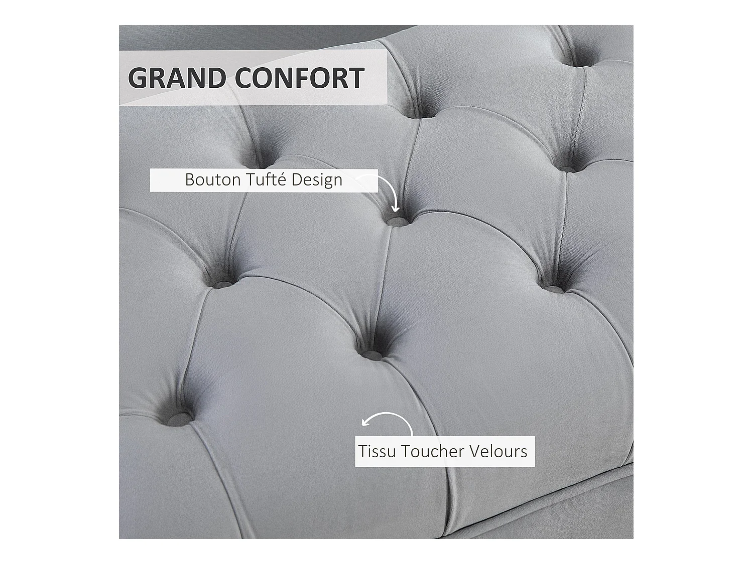 Banc banquette capitonnée style classique chic dim. 118L x 45l x 42H cm piètement métal doré velours gris clair