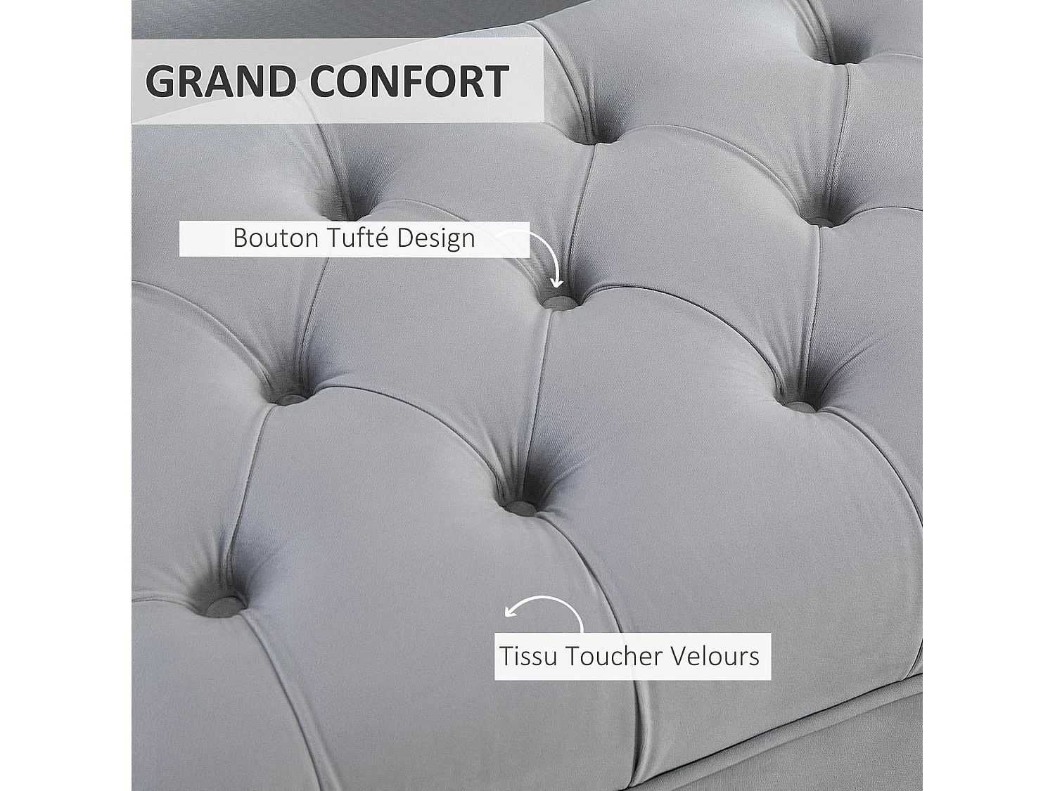 Banc banquette capitonnée style classique chic dim. 118L x 45l x 42H cm piètement métal doré velours gris clair