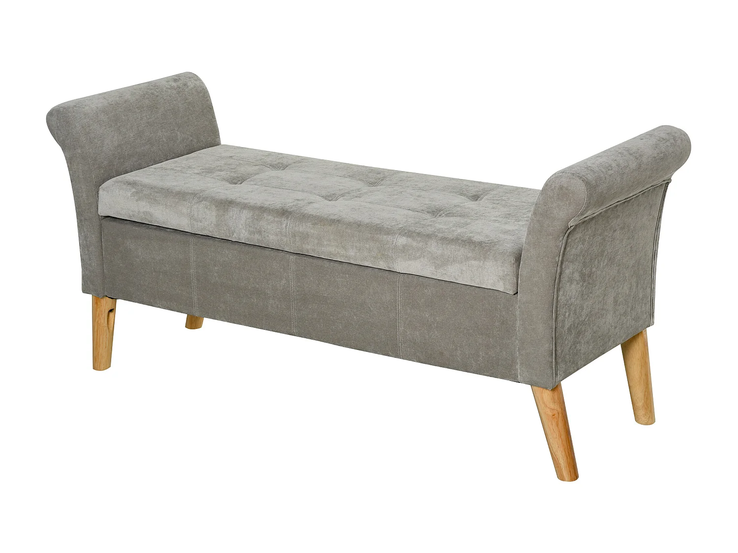 Banc Banquette Design Contemporain Accoudoirs Courbés Fonction de Rangement 2 en 1 136,5 x 45lx 62 cm Gris