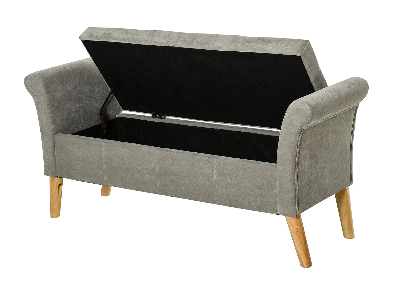 Banc Banquette Design Contemporain Accoudoirs Courbés Fonction de Rangement 2 en 1 136,5 x 45lx 62 cm Gris
