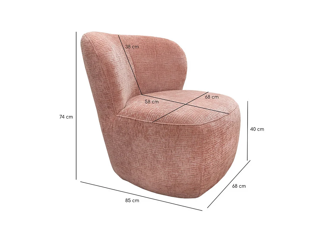 Fauteuil bas rond en velours rose clair avec dossier arrondi - MALLOW
