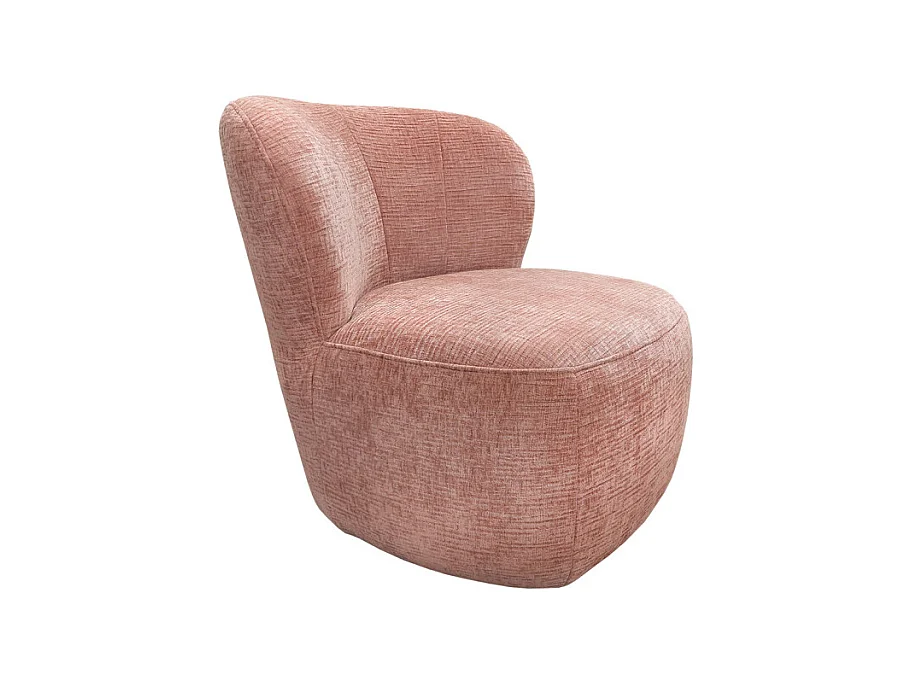 Fauteuil bas rond en velours rose clair avec dossier arrondi - MALLOW