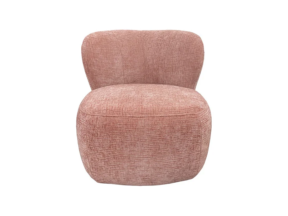 Fauteuil bas rond en velours rose clair avec dossier arrondi - MALLOW