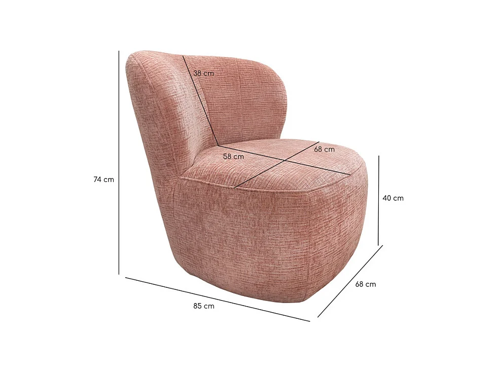 Fauteuil bas rond en velours rose clair avec dossier arrondi - MALLOW