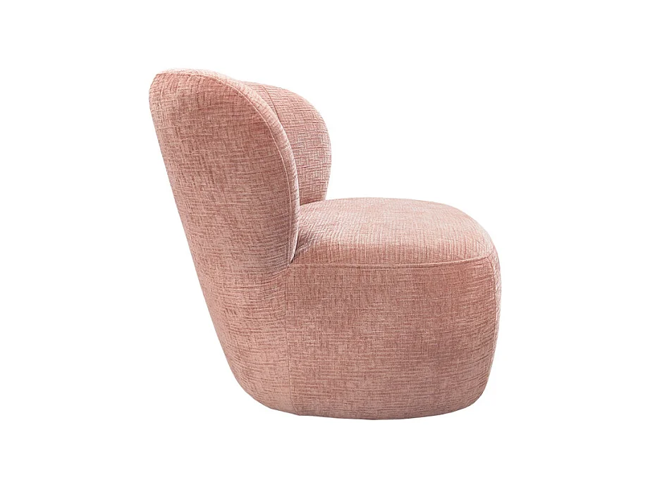 Fauteuil bas rond en velours rose clair avec dossier arrondi - MALLOW