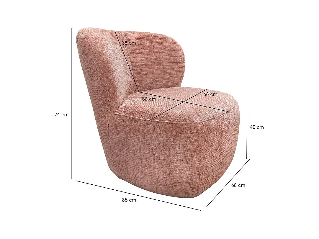 Fauteuil bas rond en velours rose clair avec dossier arrondi - MALLOW