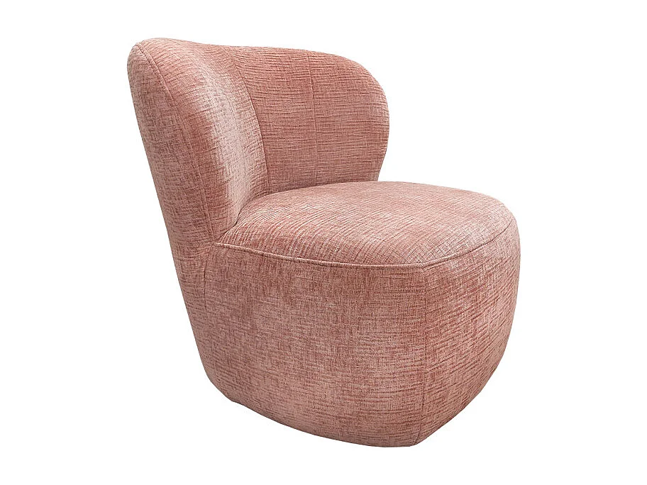 Fauteuil bas rond en velours rose clair avec dossier arrondi - MALLOW