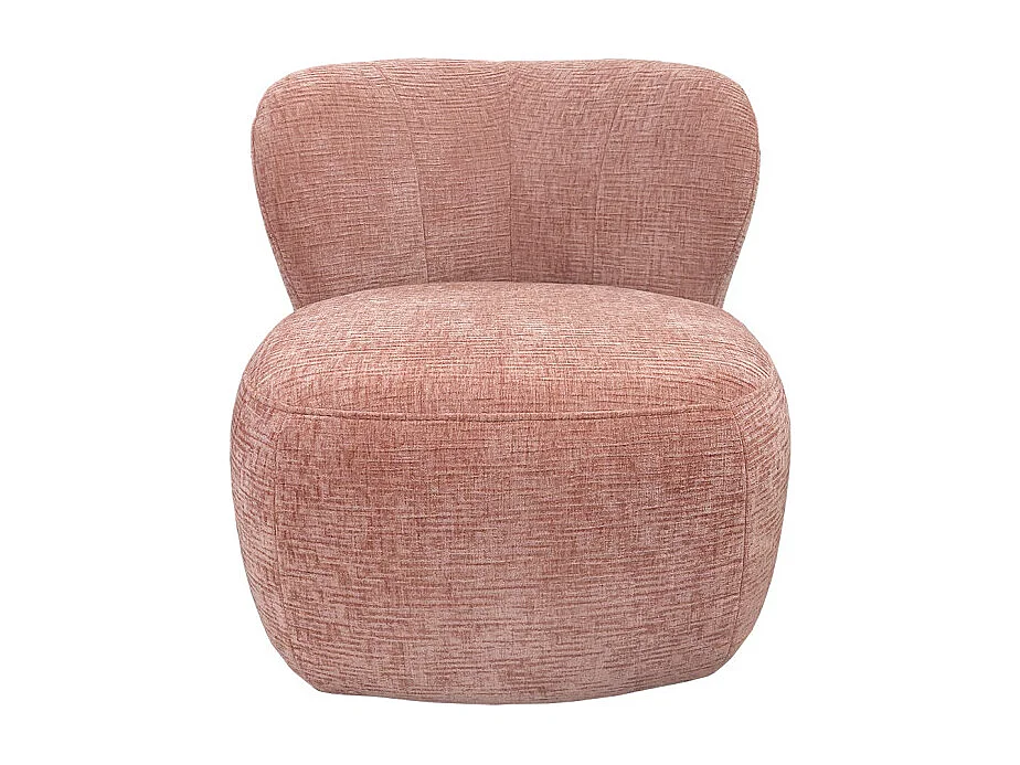 Fauteuil bas rond en velours rose clair avec dossier arrondi - MALLOW