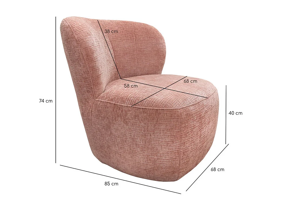 Fauteuil bas rond en velours rose clair avec dossier arrondi - MALLOW