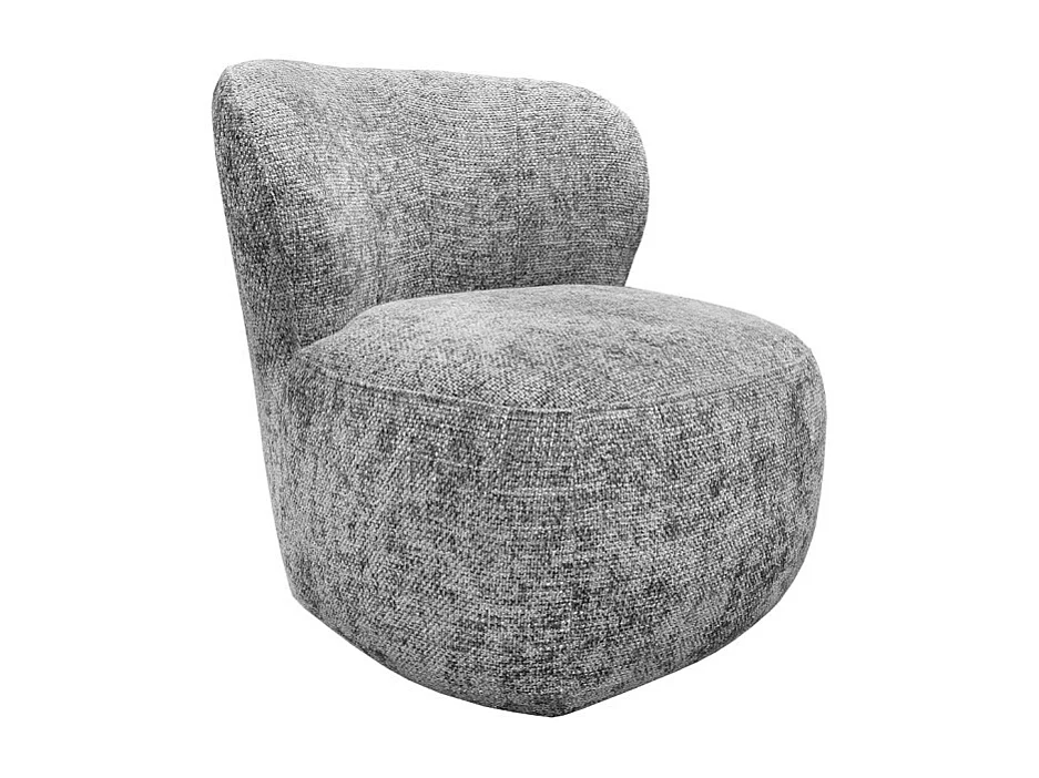 Fauteuil bas rond en tissu gris chiné avec dossier arrondi - MALLOW