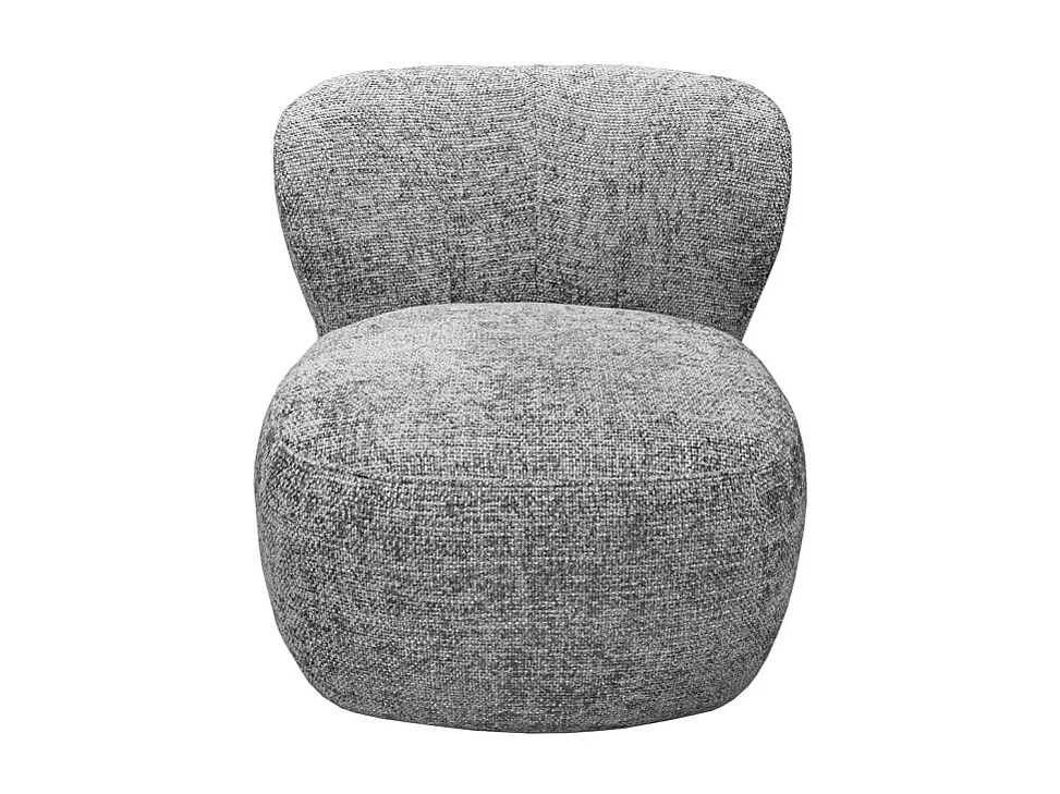 Fauteuil bas rond en tissu gris chiné avec dossier arrondi - MALLOW
