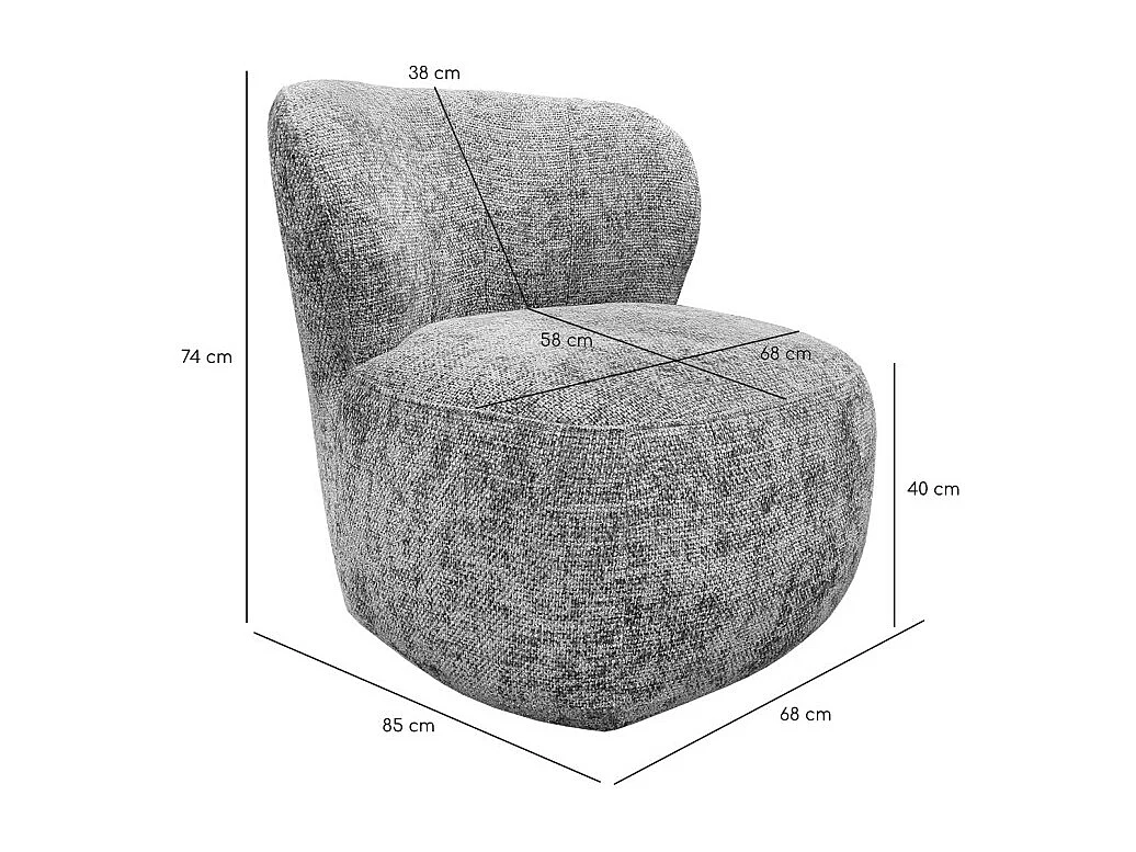 Fauteuil bas rond en tissu gris chiné avec dossier arrondi - MALLOW