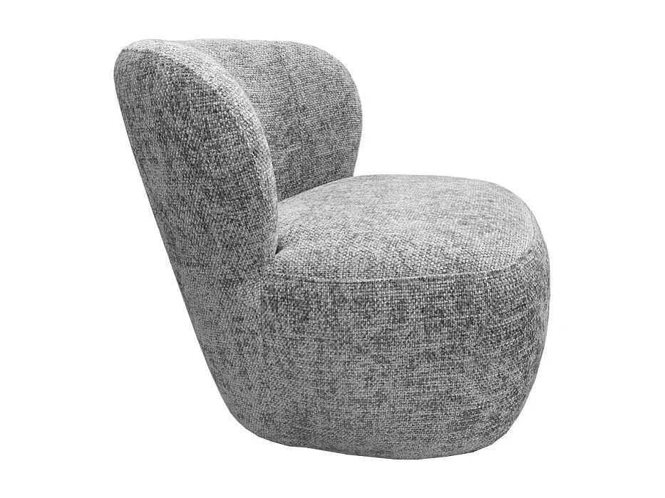 Fauteuil bas rond en tissu gris chiné avec dossier arrondi - MALLOW