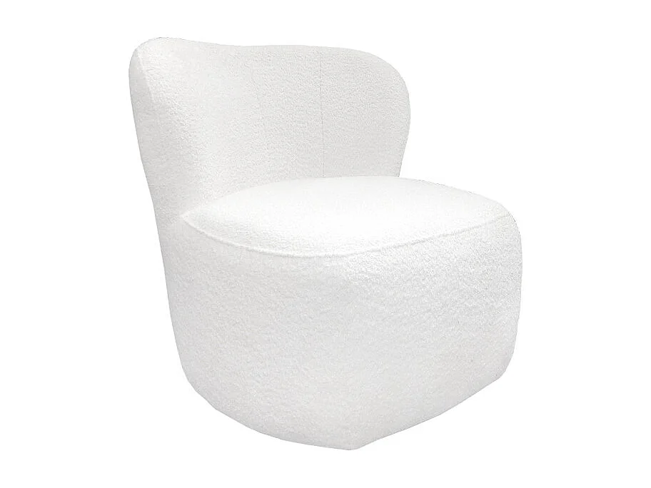 Fauteuil bas rond en tissu bouclette blanc et dossier arrondi - MALLOW