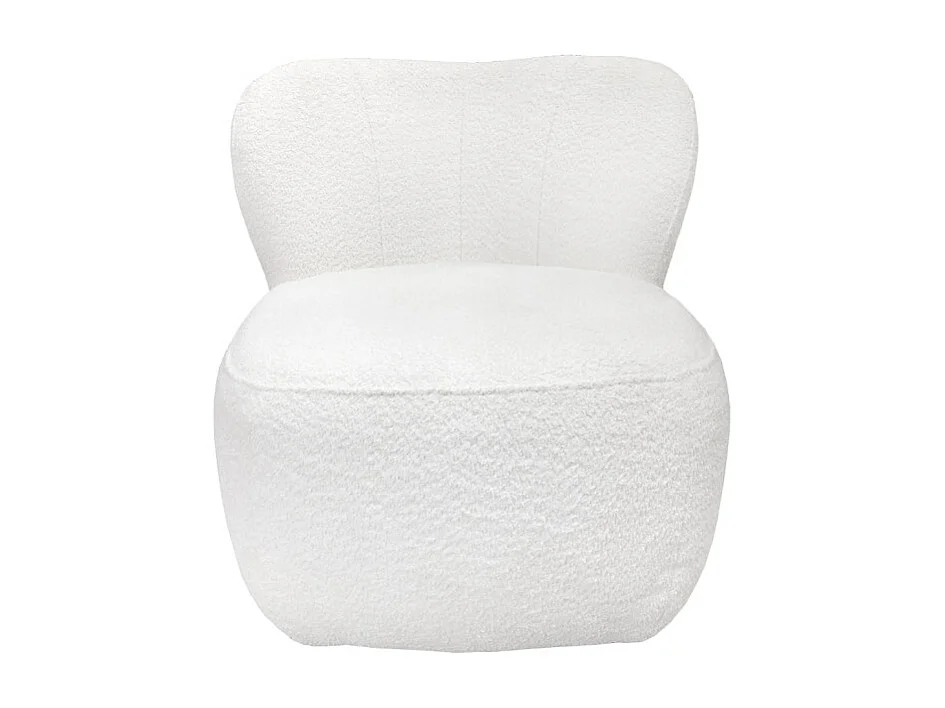 Fauteuil bas rond en tissu bouclette blanc et dossier arrondi - MALLOW
