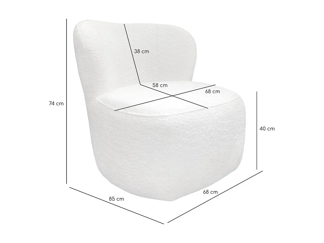 Fauteuil bas rond en tissu bouclette blanc et dossier arrondi - MALLOW
