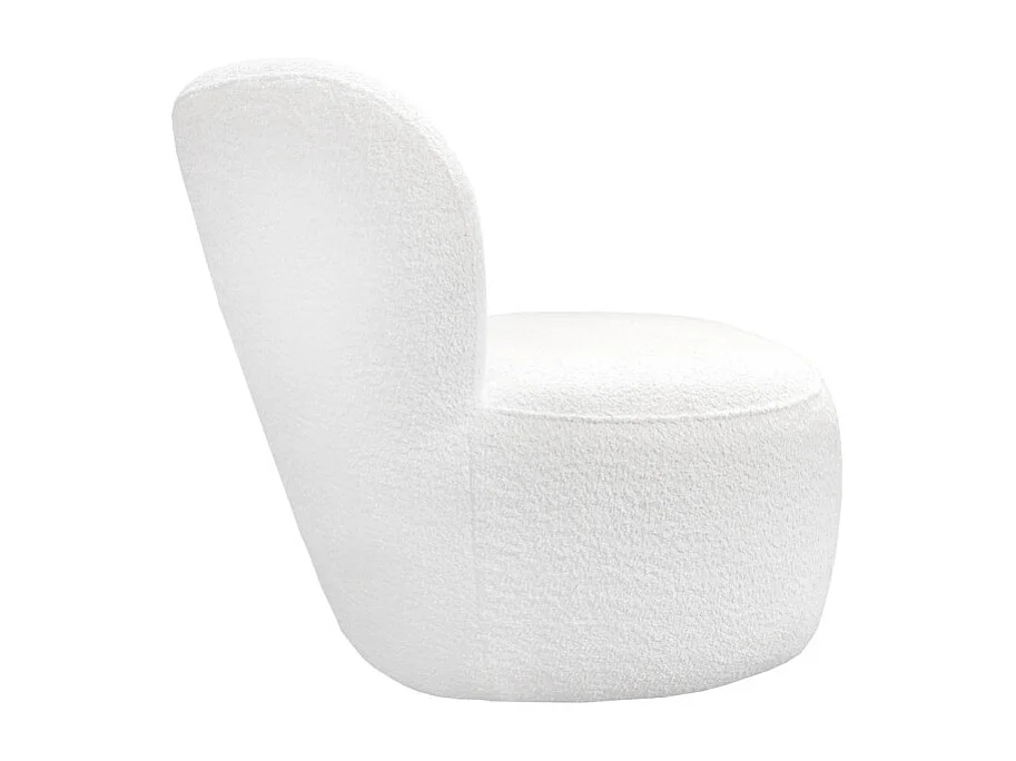 Fauteuil bas rond en tissu bouclette blanc et dossier arrondi - MALLOW