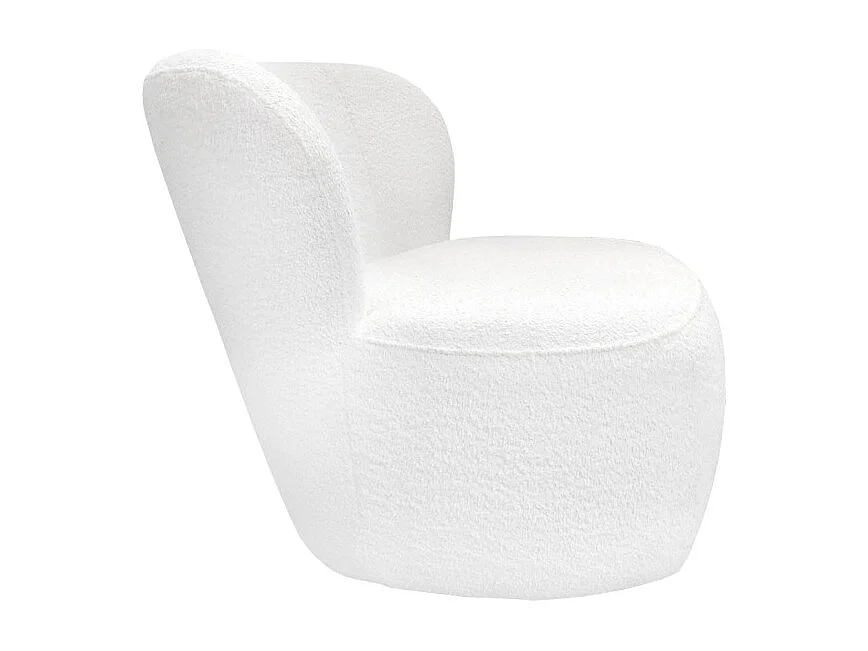 Fauteuil bas rond en tissu bouclette blanc et dossier arrondi - MALLOW