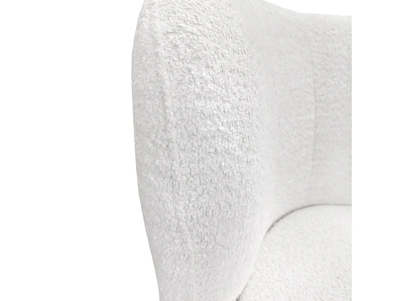 Fauteuil bas rond en tissu bouclette blanc et dossier arrondi - MALLOW