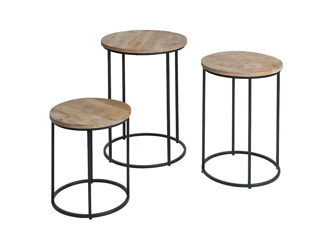Juego de 3 mesas de centro nido de madera de mango Anouck estilo industrial con base de hierro negro