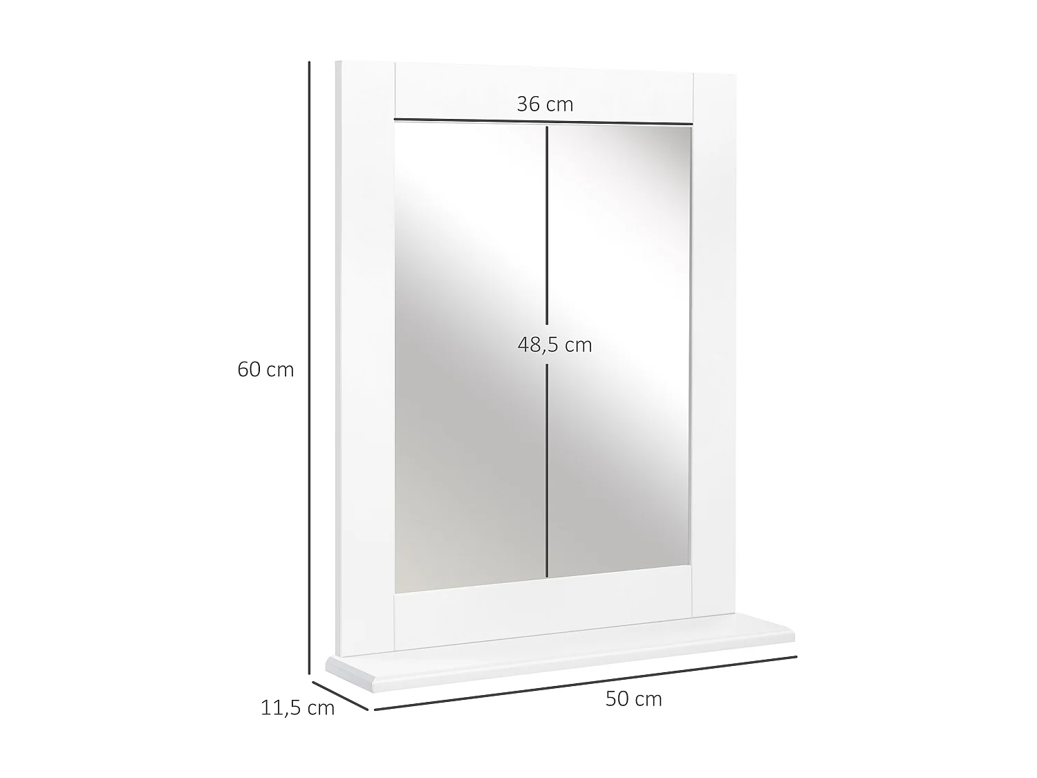 Miroir de salle de bain avec étagère - kit installation fourni - MDF blanc
