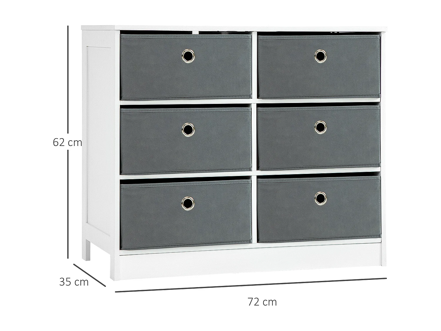 Meuble de rangement commode design contemporain dim. 72L x 35l x 62H cm 6 tiroirs MDF blanc non tissé gris