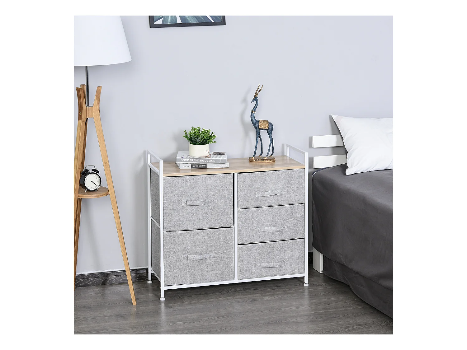 Commode Meuble de Rangement 5 Tiroirs Amovibles pour Chambre Salon Cuisine 83 x 29 x 77 cm Gris