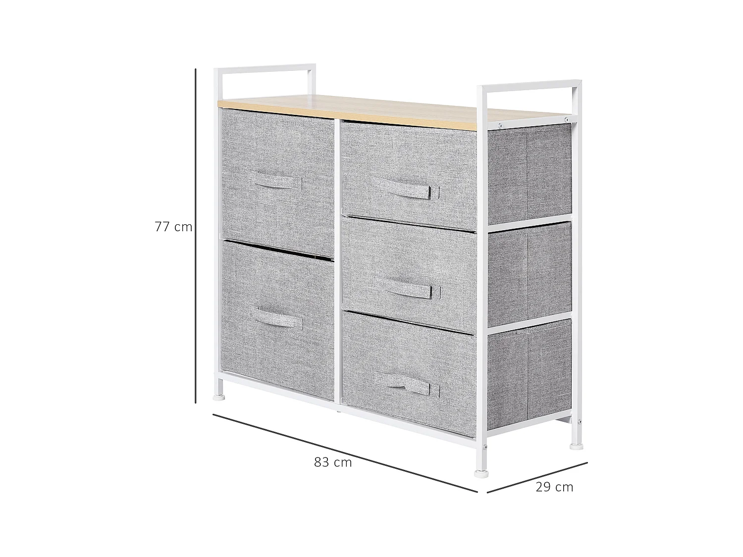 Commode Meuble de Rangement 5 Tiroirs Amovibles pour Chambre Salon Cuisine 83 x 29 x 77 cm Gris