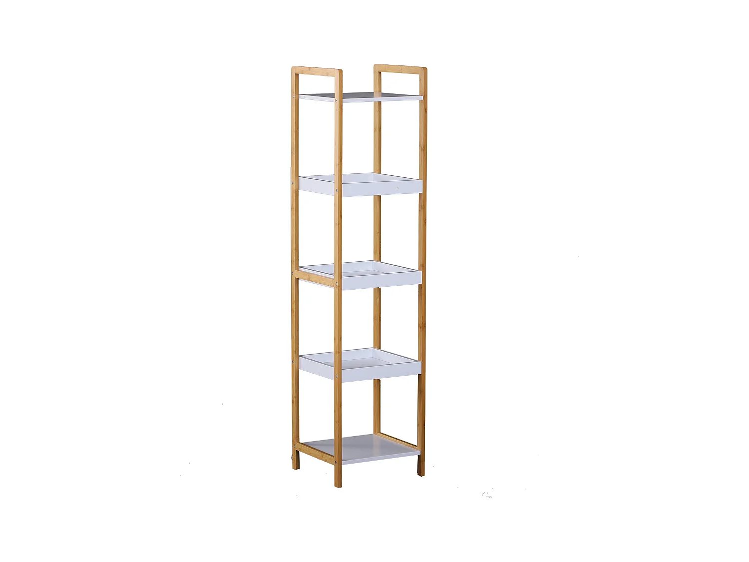 Etagère en bambou de salle de bain étagère debout 3 paniers + 2 étagères dim. 32L x 30l x 130H cm beige blanc