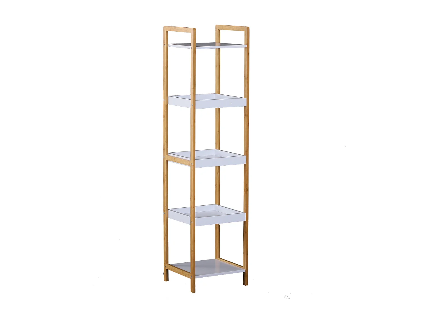 Etagère en bambou de salle de bain étagère debout 3 paniers + 2 étagères dim. 32L x 30l x 130H cm beige blanc