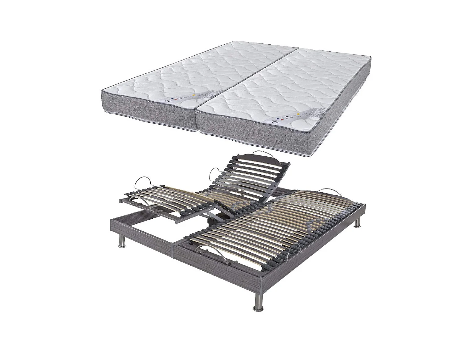 Lit électrique S62+matelas Wave 2x70x190 - Mousse - Soutien medium - Made in France