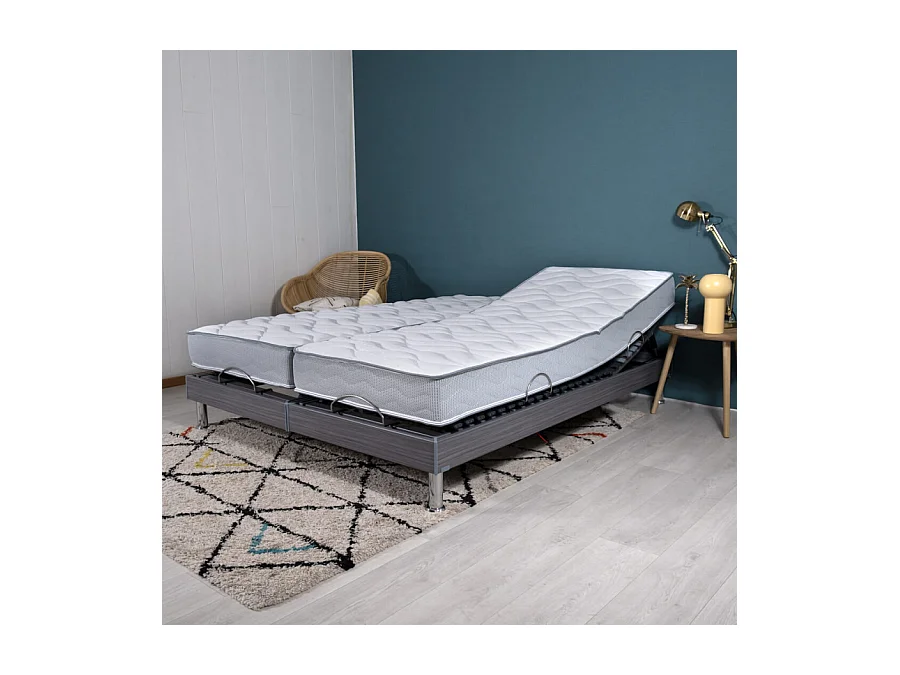 Lit électrique S62+matelas Wave 2x70x190 - Mousse - Soutien medium - Made in France
