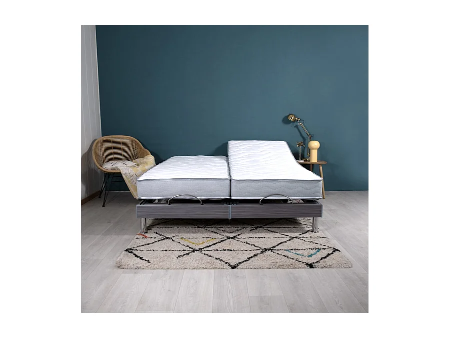 Lit électrique S62 + matelas Wave 2x90x200 - Mousse - Soutien ferme - Made in France