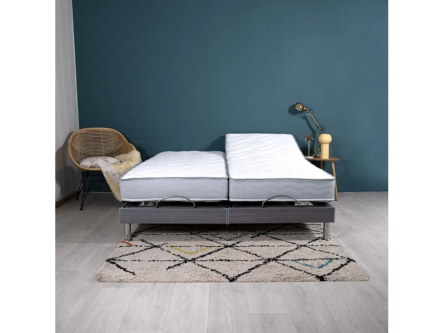 Lit électrique S62 + matelas Wave 2x90x200 - Mousse - Soutien ferme - Made in France