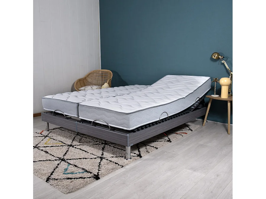Lit électrique S62 + matelas Wave 2x80x200 - Mousse - Soutien ferme - Made in France