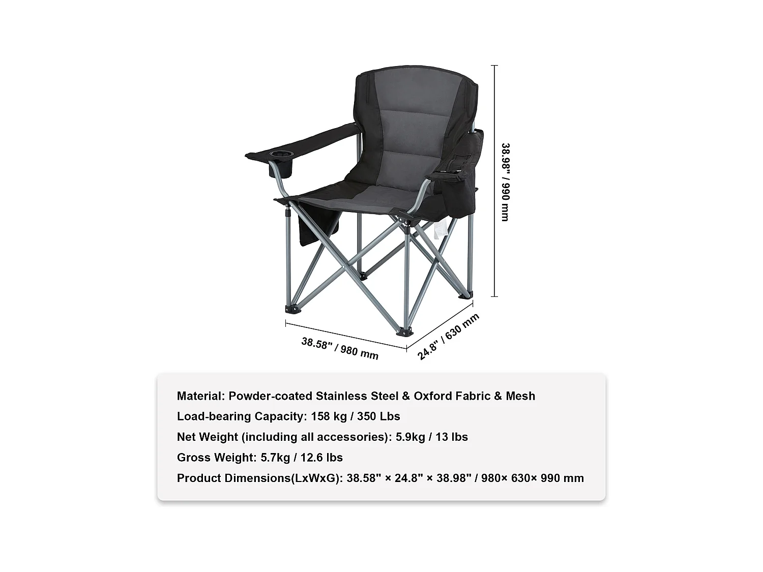 Chaise de Camping SucceBuy, Portable Chaise d'Extérieur Pliante Robuste avec Porte-Gobelet