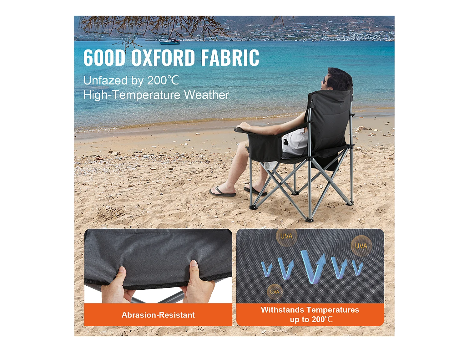 Chaise de Camping SucceBuy, Portable Chaise d'Extérieur Pliante Robuste avec Porte-Gobelet