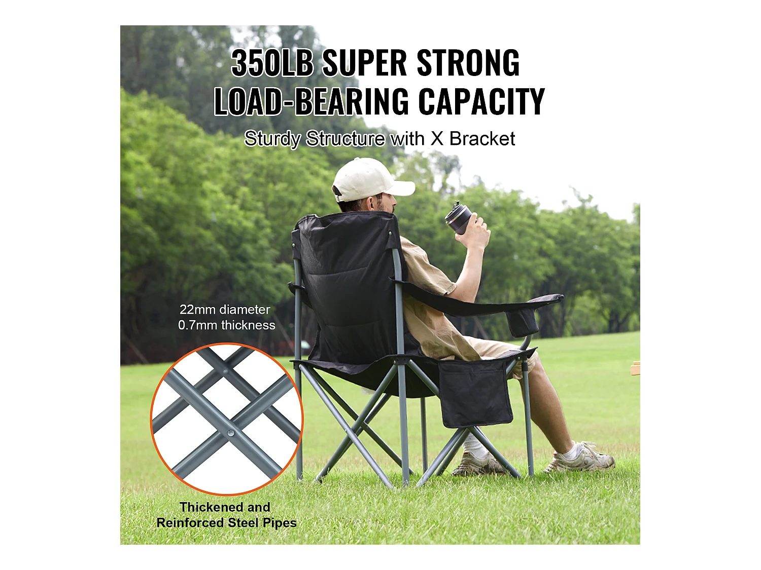 Chaise de Camping SucceBuy, Portable Chaise d'Extérieur Pliante Robuste avec Porte-Gobelet