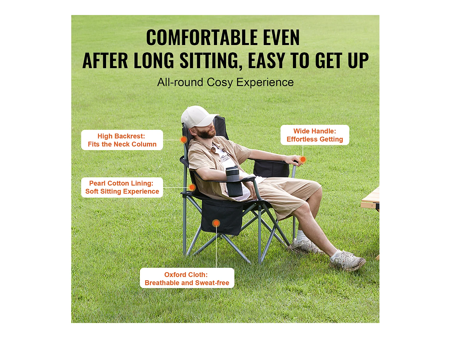 Chaise de Camping SucceBuy, Portable Chaise d'Extérieur Pliante Robuste avec Porte-Gobelet