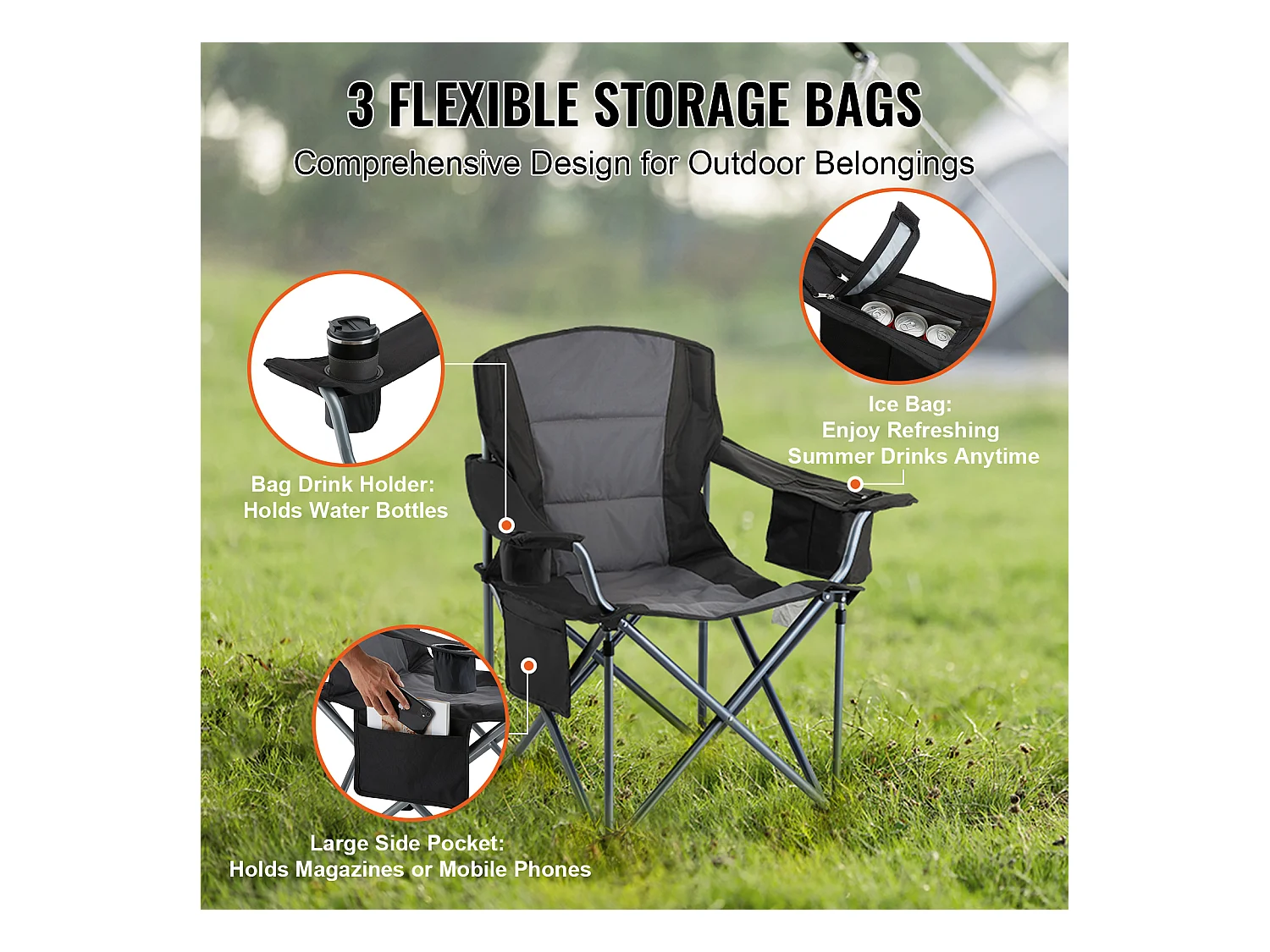 Chaise de Camping SucceBuy, Portable Chaise d'Extérieur Pliante Robuste avec Porte-Gobelet