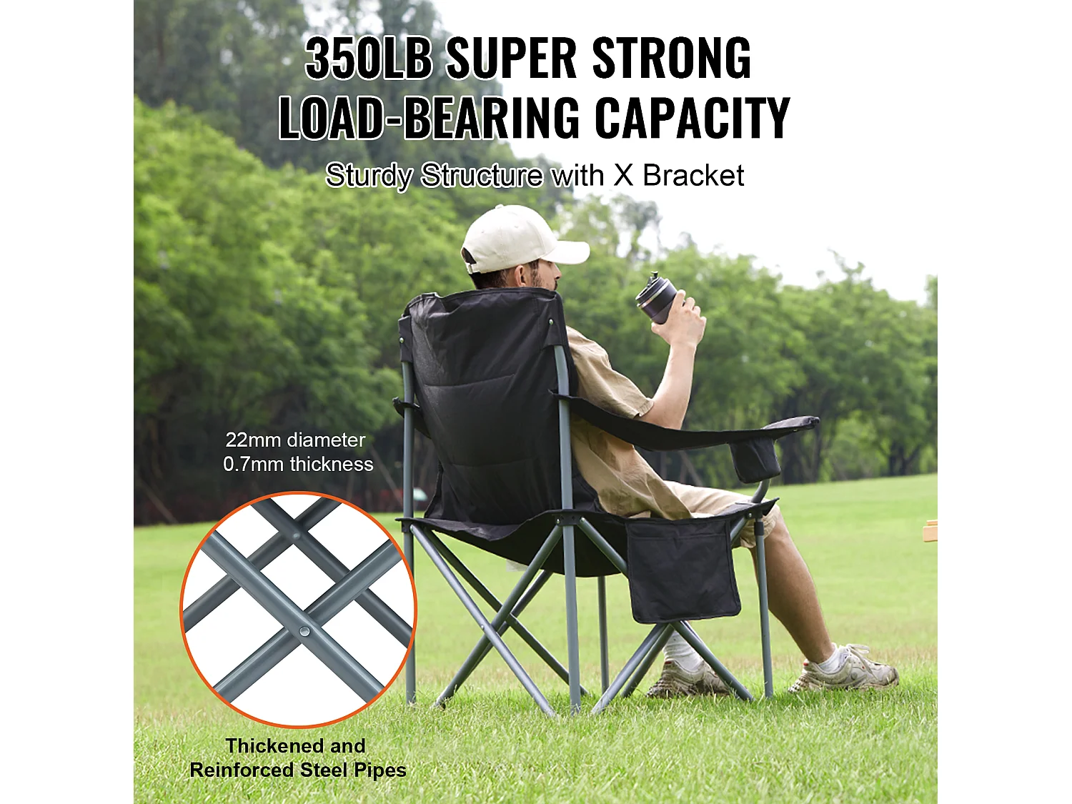 Chaise de Camping SucceBuy, Portable Chaise d'Extérieur Pliante Robuste avec Porte-Gobelet