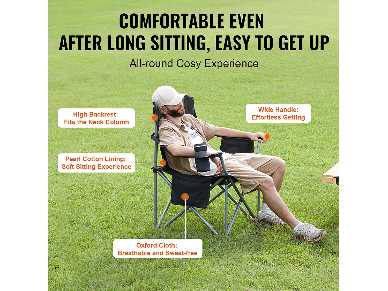 Chaise de Camping SucceBuy, Portable Chaise d'Extérieur Pliante Robuste avec Porte-Gobelet