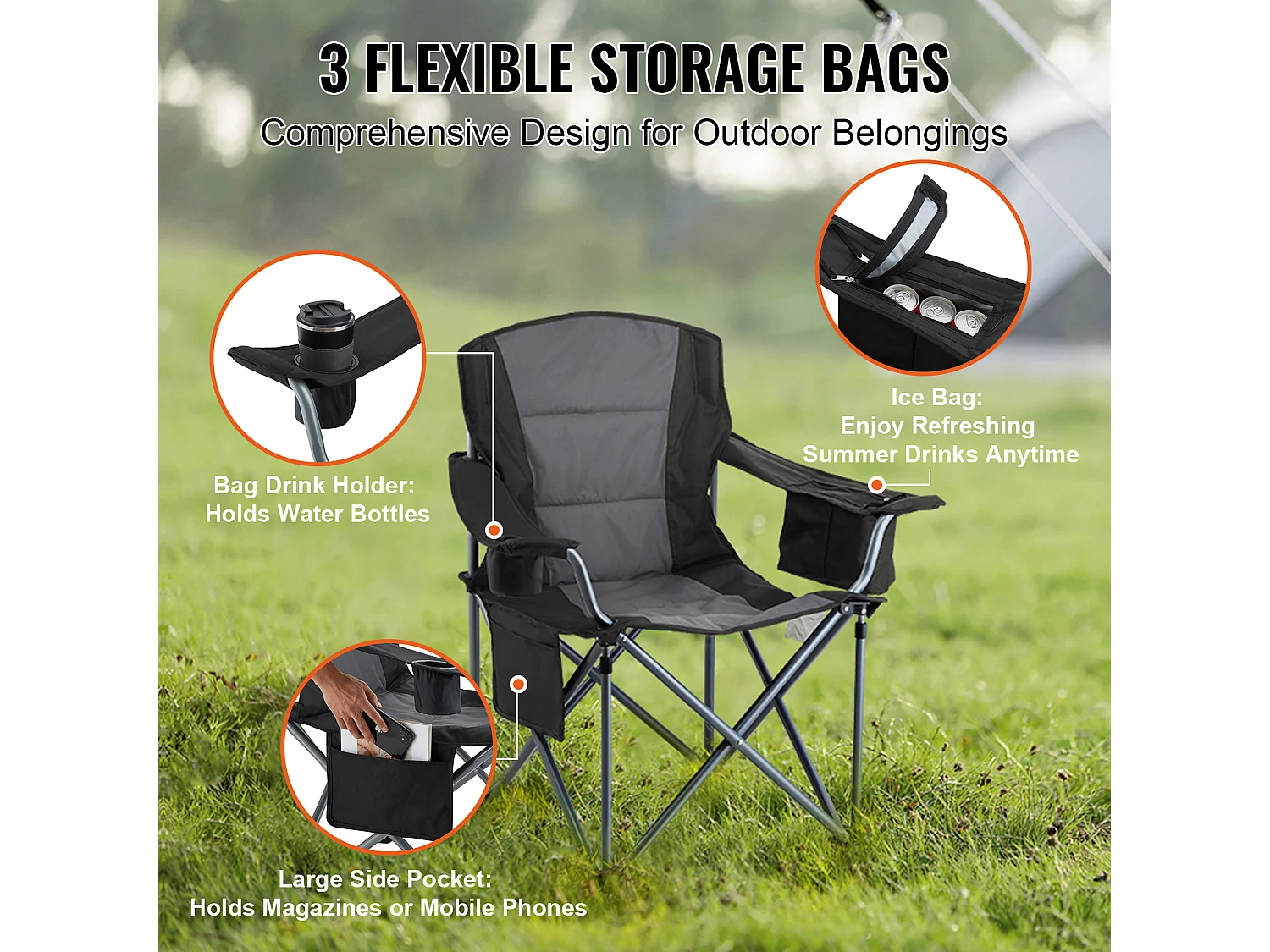 Chaise de Camping SucceBuy, Portable Chaise d'Extérieur Pliante Robuste avec Porte-Gobelet