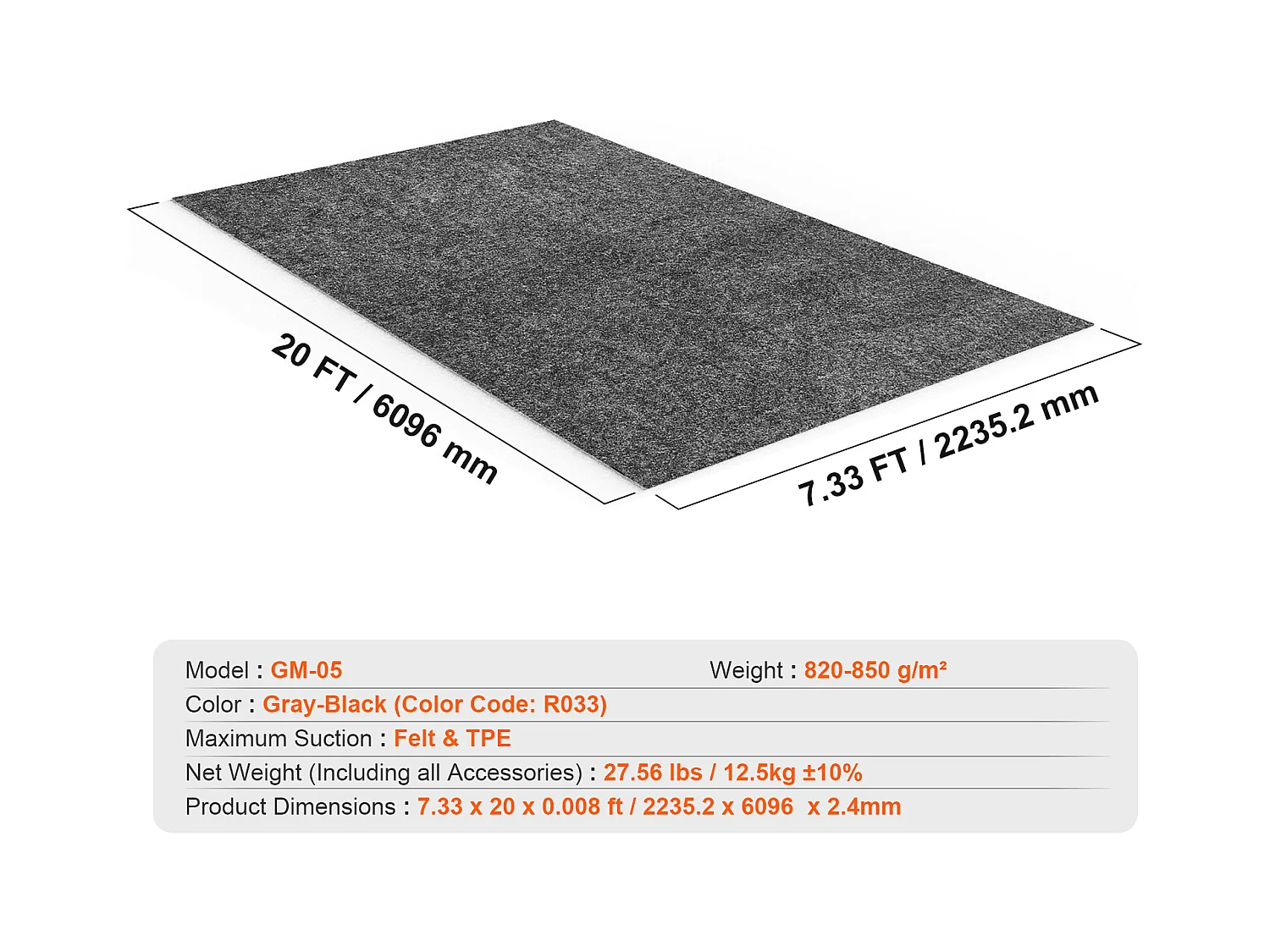 Tapis de Sol de Garage SucceBuy, 2.28 x 6.1 m, Antidérapant, Résistant, Imperméable