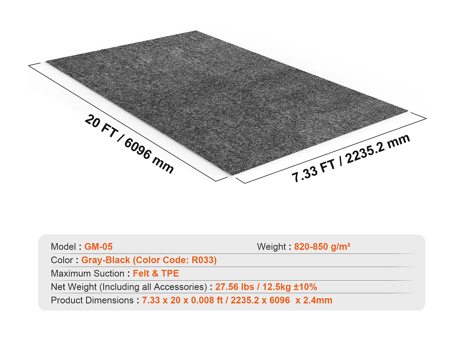 Tapis de Sol de Garage SucceBuy, 2.28 x 6.1 m, Antidérapant, Résistant, Imperméable