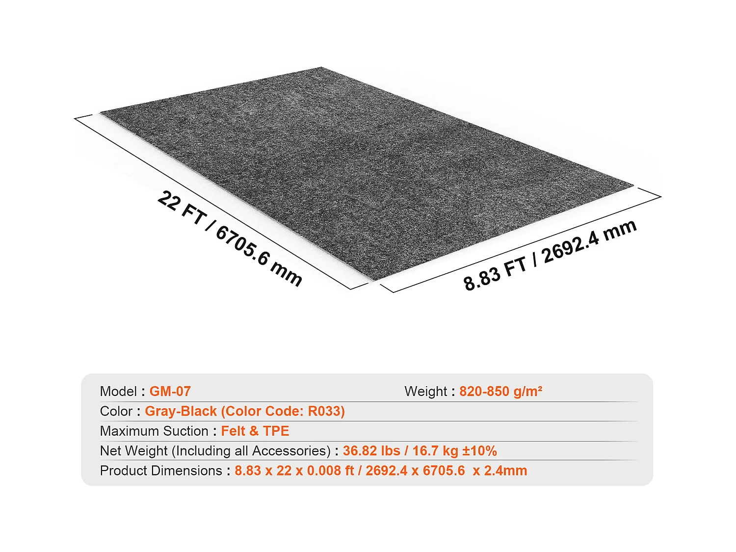Tapis de Sol de Garage SucceBuy 2.68 x 6.7 m, Antidérapant, Résistant, Imperméable